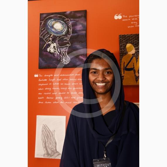 Angeline Kaur with her artworkA Sikh art exhibition which brings together the work of renowned Canadian artist Kanwar Singh and art from young volunteers from Slough is launching at the Guru Maneyo Granth Gurdwara.Guru Maneyo Granth Gurdwara, Bath Rd, Slough