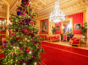 Windsor Castle unveils its Christmas displays, with 20-foot tree in St George’s Hall