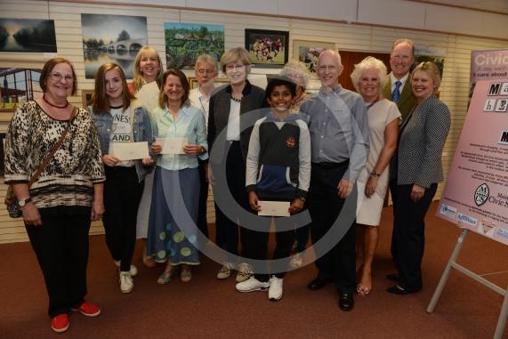 Maidenhead and Me presentation &ndash; Prime Minister Theresa May awarding the prizes and pix of people looking at the exhibition etc. Unit 26 Nicholsons Centre,Maidenhead                         