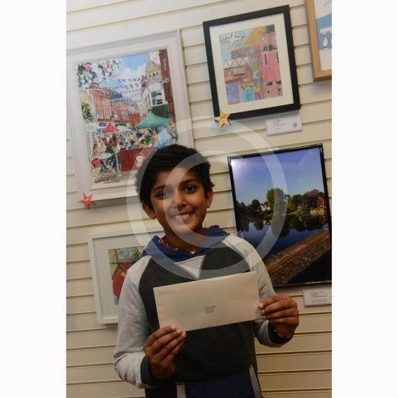 Dhruv Nair 10 -2nd prize. Maidenhead and Me presentation &ndash; Prime Minister Theresa May awarding the prizes and pix of people looking at the exhibition etc. Unit 26 Nicholsons Centre,Maidenhead                         