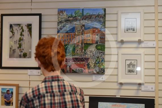 Maidenhead and Me presentation &ndash; Prime Minister Theresa May awarding the prizes and pix of people looking at the exhibition etc. Unit 26 Nicholsons Centre,Maidenhead                         