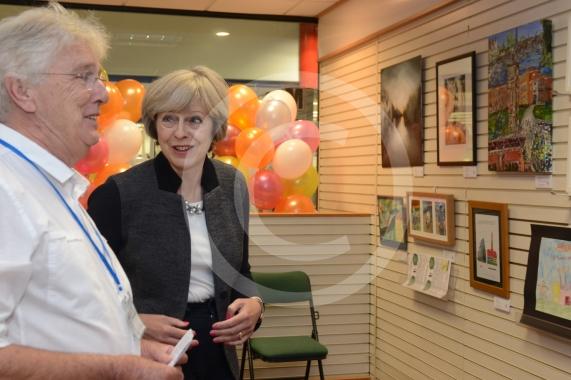 Maidenhead and Me presentation &ndash; Prime Minister Theresa May awarding the prizes and pix of people looking at the exhibition etc. Unit 26 Nicholsons Centre,Maidenhead                         