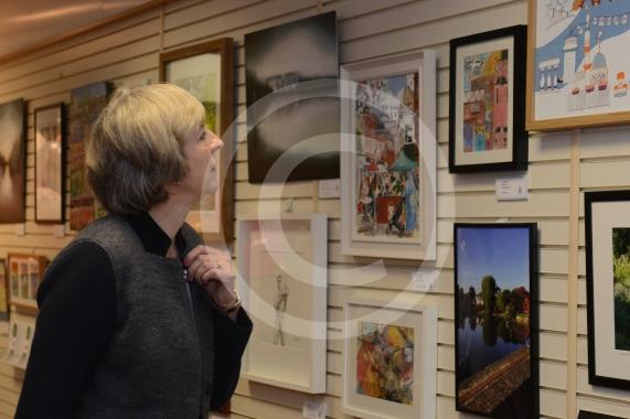 Maidenhead and Me presentation &ndash; Prime Minister Theresa May awarding the prizes and pix of people looking at the exhibition etc. Unit 26 Nicholsons Centre,Maidenhead                         