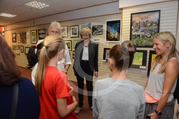 Maidenhead and Me presentation &ndash; Prime Minister Theresa May awarding the prizes and pix of people looking at the exhibition etc. Unit 26 Nicholsons Centre,Maidenhead                         