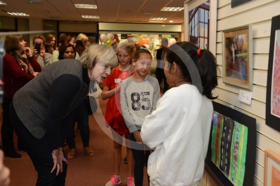 Maidenhead and Me presentation &ndash; Prime Minister Theresa May awarding the prizes and pix of people looking at the exhibition etc. Unit 26 Nicholsons Centre,Maidenhead                         