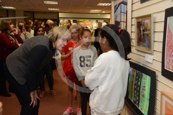 Maidenhead and Me presentation &ndash; Prime Minister Theresa May awarding the prizes and pix of people looking at the exhibition etc. Unit 26 Nicholsons Centre,Maidenhead                         