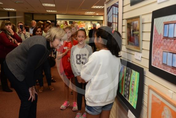 Maidenhead and Me presentation &ndash; Prime Minister Theresa May awarding the prizes and pix of people looking at the exhibition etc. Unit 26 Nicholsons Centre,Maidenhead                         