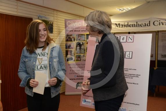 Rachel Jones 15. Maidenhead and Me presentation &ndash; Prime Minister Theresa May awarding the prizes and pix of people looking at the exhibition etc. Unit 26 Nicholsons Centre,Maidenhead                         