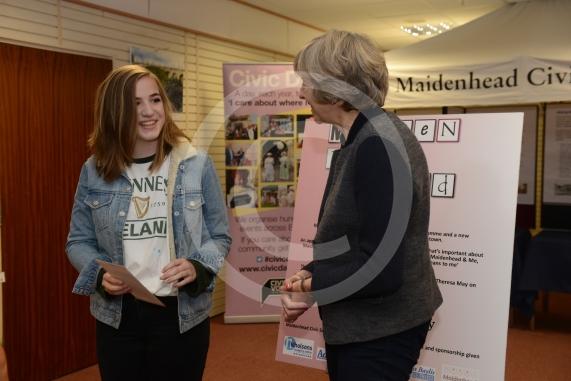 Rachel Jones 15. Maidenhead and Me presentation &ndash; Prime Minister Theresa May awarding the prizes and pix of people looking at the exhibition etc. Unit 26 Nicholsons Centre,Maidenhead                         