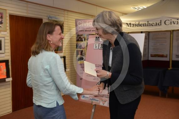 Sarah Luton 1st prize. Maidenhead and Me presentation &ndash; Prime Minister Theresa May awarding the prizes and pix of people looking at the exhibition etc. Unit 26 Nicholsons Centre,Maidenhead                         