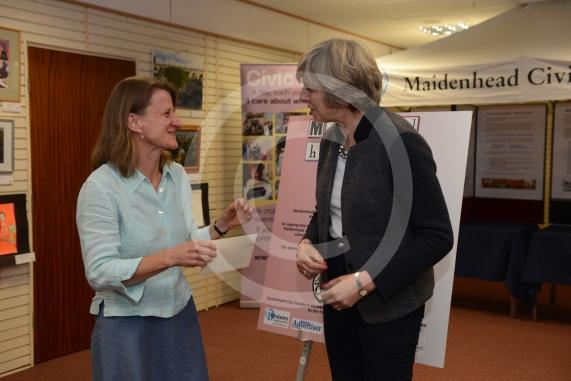 Sarah Luton 1st prize. Maidenhead and Me presentation &ndash; Prime Minister Theresa May awarding the prizes and pix of people looking at the exhibition etc. Unit 26 Nicholsons Centre,Maidenhead                         