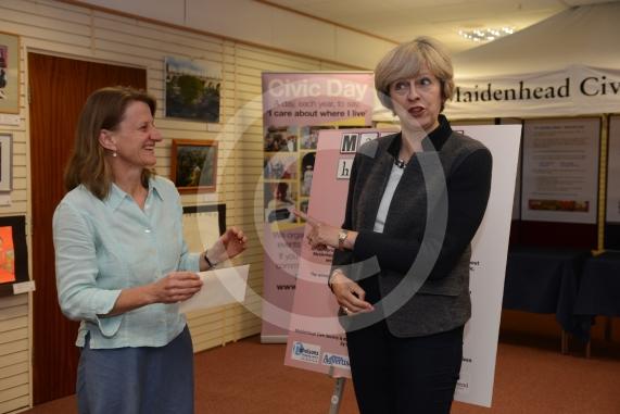 Sarah Luton 1st prize. Maidenhead and Me presentation &ndash; Prime Minister Theresa May awarding the prizes and pix of people looking at the exhibition etc. Unit 26 Nicholsons Centre,Maidenhead                         
