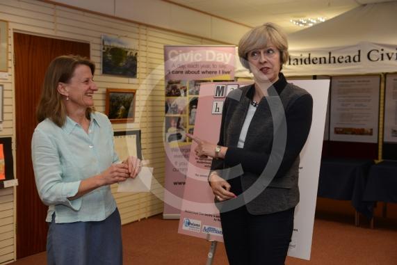 Sarah Luton 1st prize. Maidenhead and Me presentation &ndash; Prime Minister Theresa May awarding the prizes and pix of people looking at the exhibition etc. Unit 26 Nicholsons Centre,Maidenhead                         