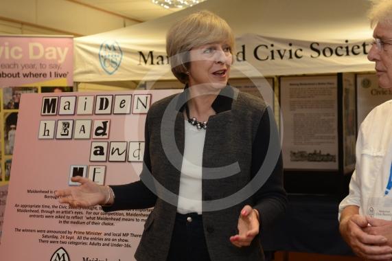 Maidenhead and Me presentation &ndash; Prime Minister Theresa May awarding the prizes and pix of people looking at the exhibition etc. Unit 26 Nicholsons Centre,Maidenhead                         