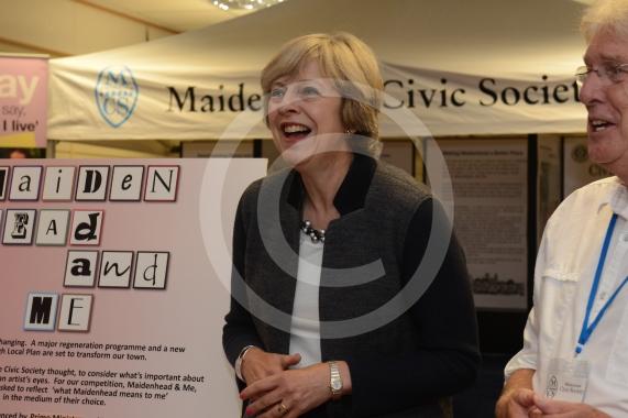 Maidenhead and Me presentation &ndash; Prime Minister Theresa May awarding the prizes and pix of people looking at the exhibition etc. Unit 26 Nicholsons Centre,Maidenhead                         