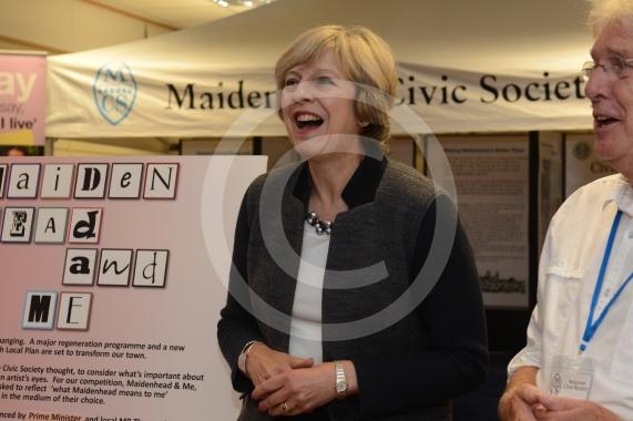 Maidenhead and Me presentation &ndash; Prime Minister Theresa May awarding the prizes and pix of people looking at the exhibition etc. Unit 26 Nicholsons Centre,Maidenhead                         