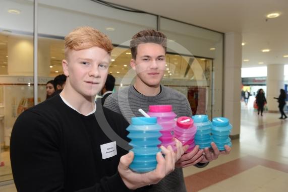 LtoR Matthew Hine, 16, Tom Stalker, 16. Claries Court. Young Enterprise stands.Queensmere Observatory Shopping Centre,Slough. 