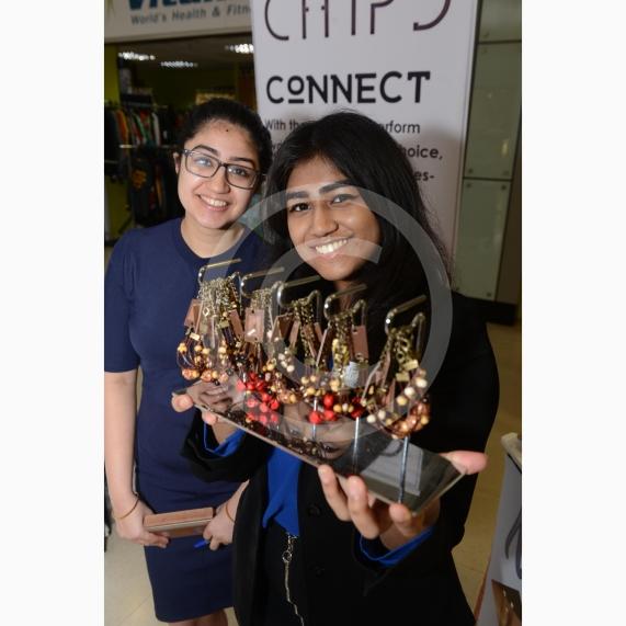 LtoR Nayanaa Prashar, 17, Katherine Laza, 17. Herschel Grammar School. Young Enterprise stands.Queensmere Observatory Shopping Centre,Slough. 