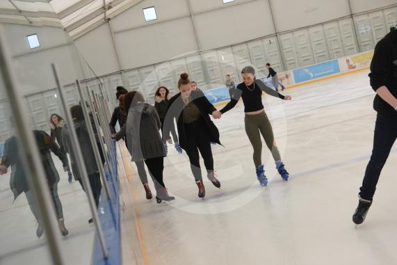 Slough ice arena,Montem Lane,Slough, Reporters and photographers are invited to look around inside the temporary ice rink, in place while refurbishment works go on at Slough Ice Arena. 