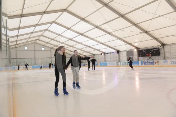 Slough ice arena,Montem Lane,Slough, Reporters and photographers are invited to look around inside the temporary ice rink, in place while refurbishment works go on at Slough Ice Arena. 