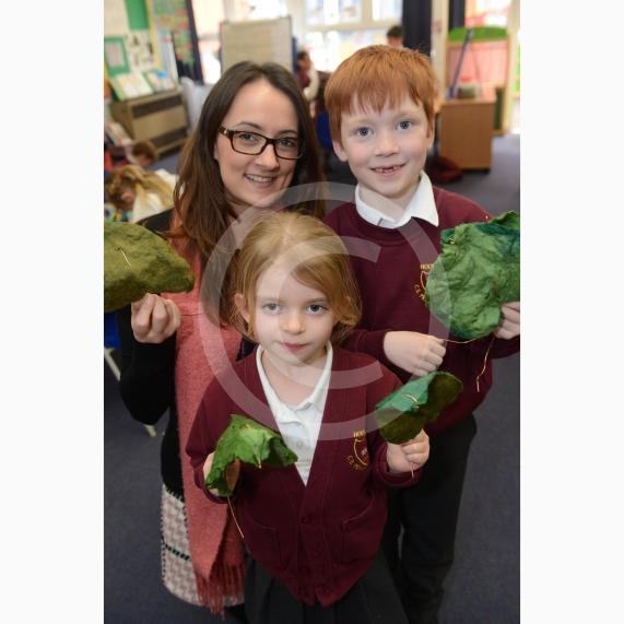 Holyport Primary School, Stroud Farm RoadNorden Farm coming in and running collaborative textiles afternoon for Year 1 children. PICTURED Class teacher Ginnie Sharp, Ellie Wilton, five, and Stanley Tucker, six, 