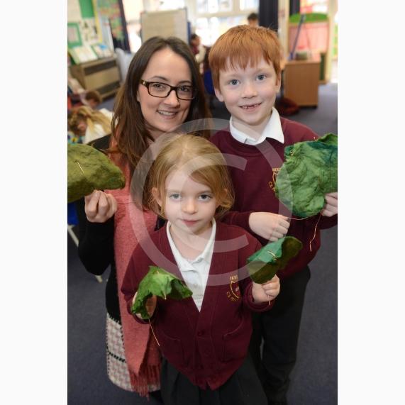 Holyport Primary School, Stroud Farm RoadNorden Farm coming in and running collaborative textiles afternoon for Year 1 children. PICTURED Class teacher Ginnie Sharp, Ellie Wilton, five, and Stanley Tucker, six, 