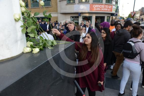 Slough High Street, Slough. A vigil in memory of the people who lost their lives in last night’s Manchester attack.