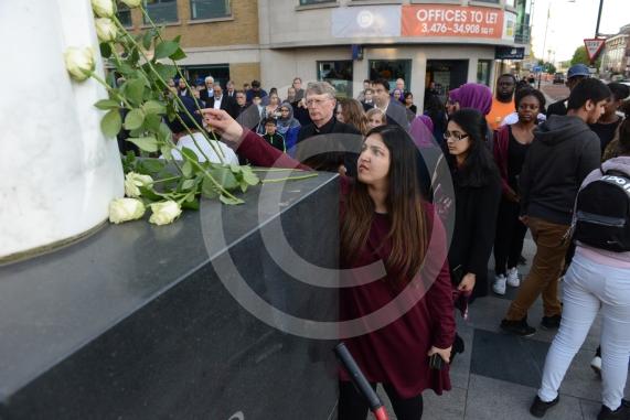 Slough High Street, Slough. A vigil in memory of the people who lost their lives in last night’s Manchester attack.