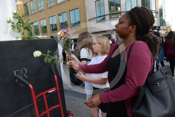 Slough High Street, Slough. A vigil in memory of the people who lost their lives in last night’s Manchester attack.