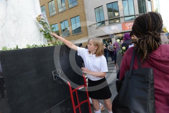 Slough High Street, Slough. A vigil in memory of the people who lost their lives in last night’s Manchester attack.