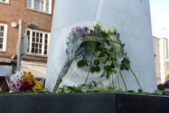 Slough High Street, Slough. A vigil in memory of the people who lost their lives in last night’s Manchester attack.