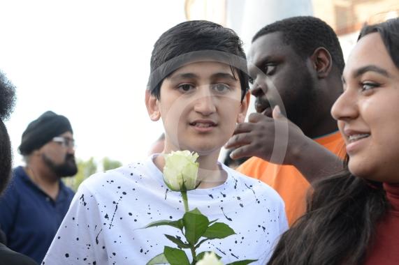 Slough High Street, Slough. A vigil in memory of the people who lost their lives in last night’s Manchester attack.