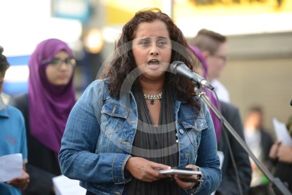 Slough High Street, Slough. A vigil in memory of the people who lost their lives in last night’s Manchester attack.