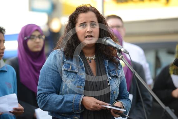 Slough High Street, Slough. A vigil in memory of the people who lost their lives in last night’s Manchester attack.
