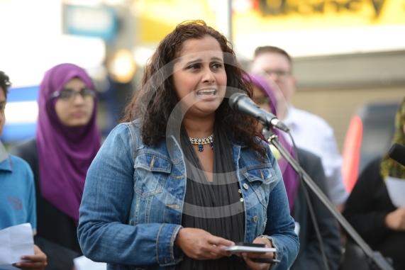 Slough High Street, Slough. A vigil in memory of the people who lost their lives in last night’s Manchester attack.