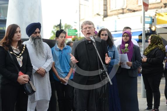 Slough High Street, Slough. A vigil in memory of the people who lost their lives in last night’s Manchester attack.