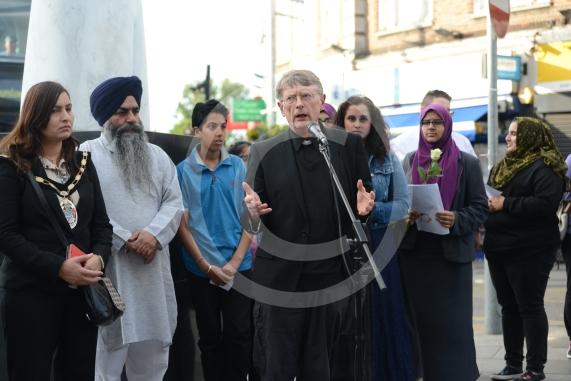 Slough High Street, Slough. A vigil in memory of the people who lost their lives in last night’s Manchester attack.
