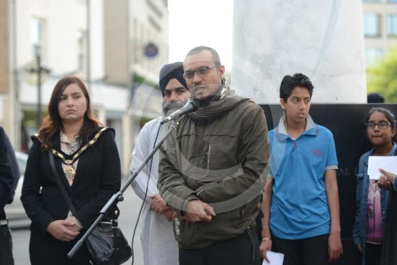 Slough High Street, Slough. A vigil in memory of the people who lost their lives in last night’s Manchester attack.