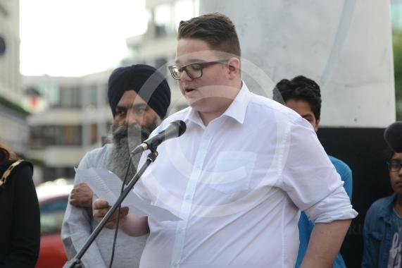 Slough High Street, Slough. A vigil in memory of the people who lost their lives in last night’s Manchester attack.