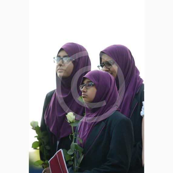 L-R Aish Tahir 14, Munaima Tafhimi 12, Sumayya Tafhimi 14 from Eden Girls' School. Slough High Street, Slough. A vigil in memory of the people who lost their lives in last night’s Manchester attack.