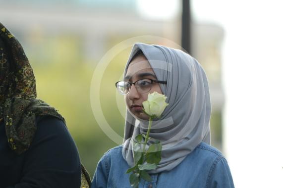 Slough High Street, Slough. A vigil in memory of the people who lost their lives in last night’s Manchester attack.