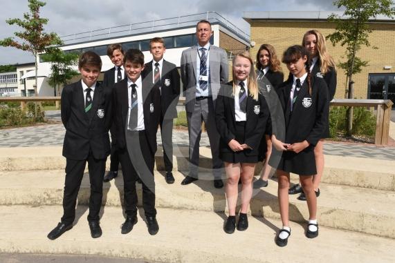 Great Marlow School was rated Good in its latest Ofsted. Headteacher Kevin Ford & pupils celebrating. Great Marlow School, Bobmore Lane, Marlow. 