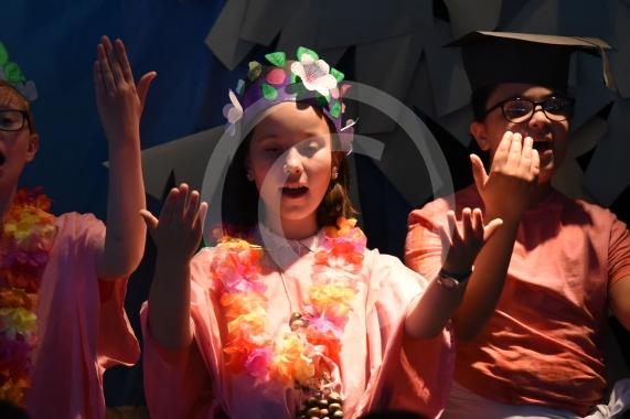 Cippenham Primary School, Elmshott Lane, Cippenham. Year six pupils at Cippenham Primary School are running through their dress rehearsal for this year’s play ‘The Peace Child’ which tells the story of two warring tribes separated by a raging river in the vibrant land of Mambika.