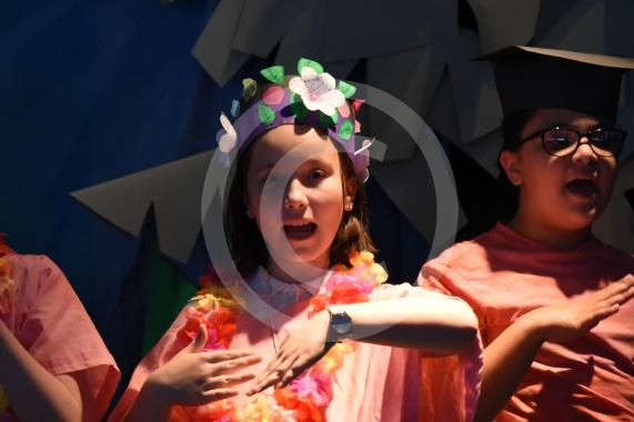 Cippenham Primary School, Elmshott Lane, Cippenham. Year six pupils at Cippenham Primary School are running through their dress rehearsal for this year’s play ‘The Peace Child’ which tells the story of two warring tribes separated by a raging river in the vibrant land of Mambika.