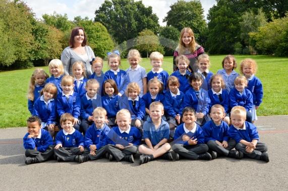 First Class: Oakfield First School.Miss. Dean (Teaching Assistant) and Mrs. Usherwood (Teaching Assistant) with Ash Class.