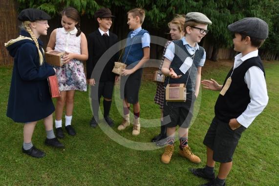 Children in year one are having a dressing up day -WW2 - Evacuees, Churchill, Pilots. Holyport Primary School, Stroud Farm Rd, Holyport