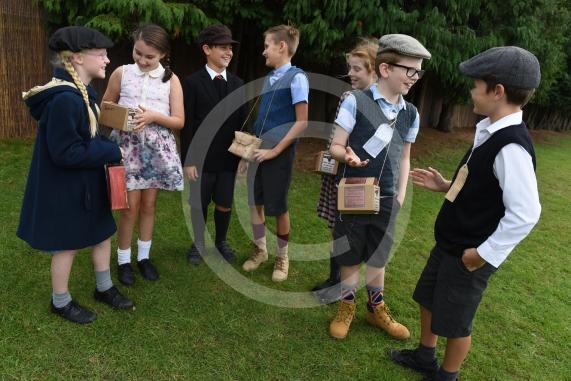 Children in year one are having a dressing up day -WW2 - Evacuees, Churchill, Pilots. Holyport Primary School, Stroud Farm Rd, Holyport