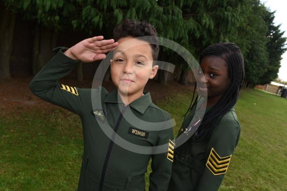 Children in year one are having a dressing up day -WW2 - Evacuees, Churchill, Pilots. Holyport Primary School, Stroud Farm Rd, Holyport