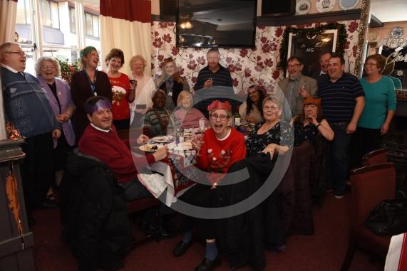 The Vine pub, Market Street, Maidenhead. Christmas lunch for the elderly at the Vine pub and there’s going to be some guys turning up with Harley Davidsons (Reading Harley Davidson).