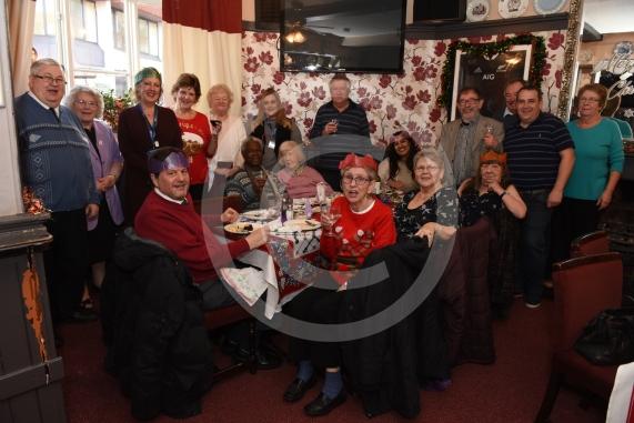 The Vine pub, Market Street, Maidenhead. Christmas lunch for the elderly at the Vine pub and there’s going to be some guys turning up with Harley Davidsons (Reading Harley Davidson).
